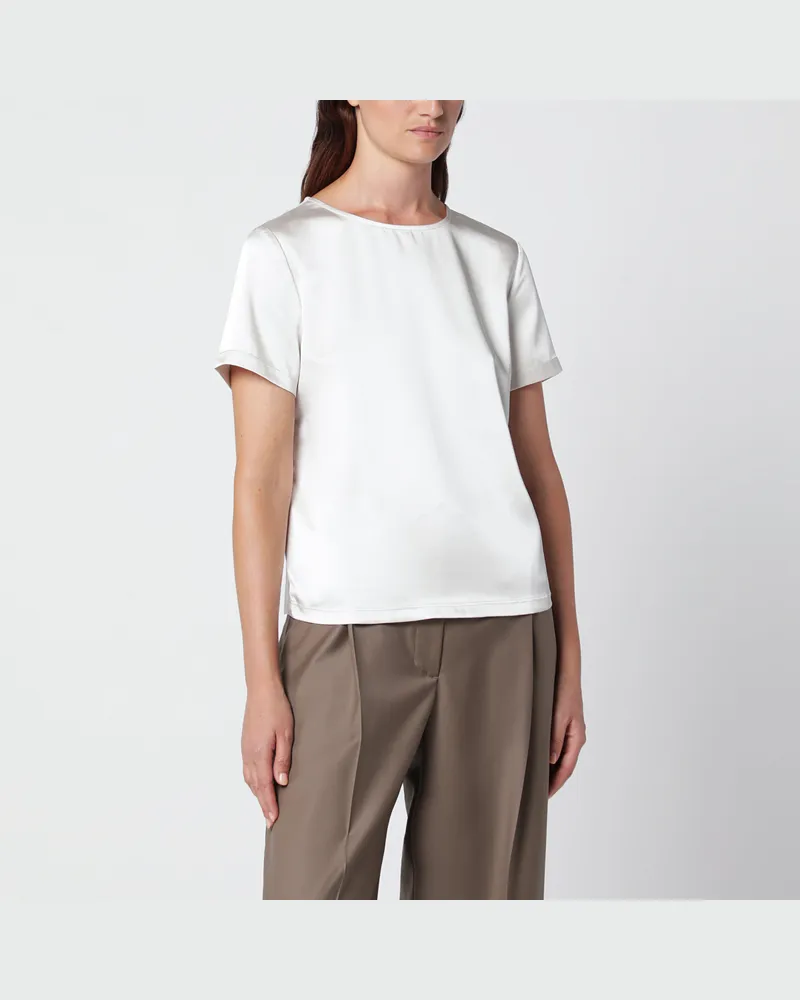 Max Mara Cremefarbenes Satin-T-Shirt mit Rundhalsausschnitt Beige