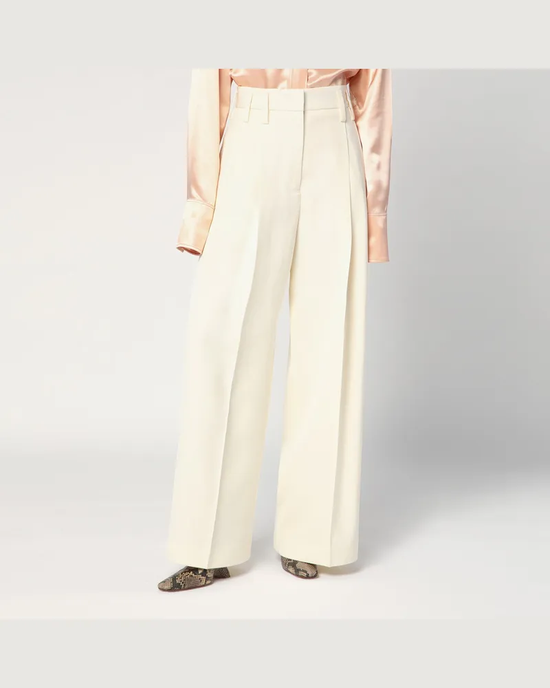 Jil Sander Weite cremefarbene Hose aus Seidenmischung White