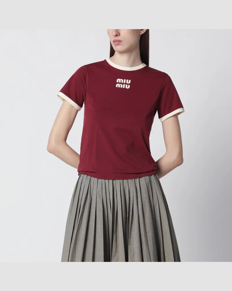 Miu Miu T-Shirt aus Baumwolle in Amarant/Talk 