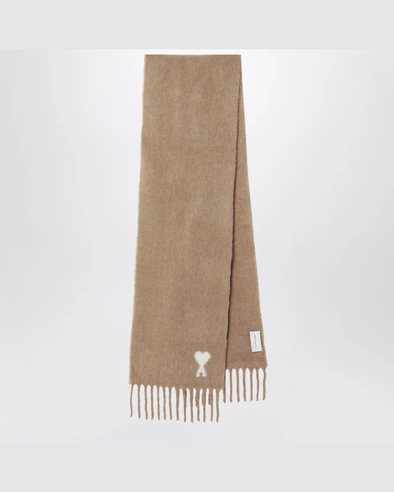 AMI Paris Beiger Ami de Coeur Schal aus Alpakamischung Beige
