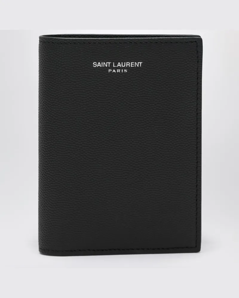 Saint Laurent Kartenetui aus schwarzem Grain de Poudre-Leder 