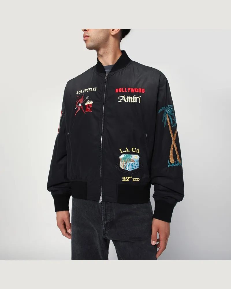 Amiri Schwarze Bomberjacke aus Baumwolle und Nylon Schwarz