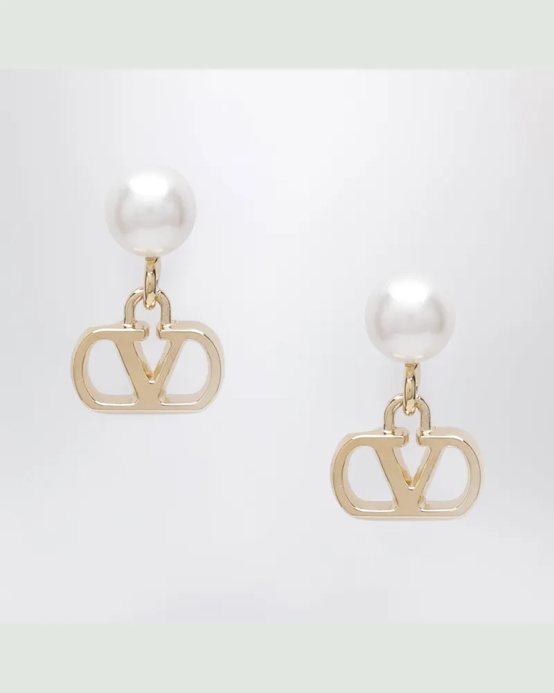 Valentino Garavani Goldfarbene VLogo Signature Ohrringe mit Perle Metal