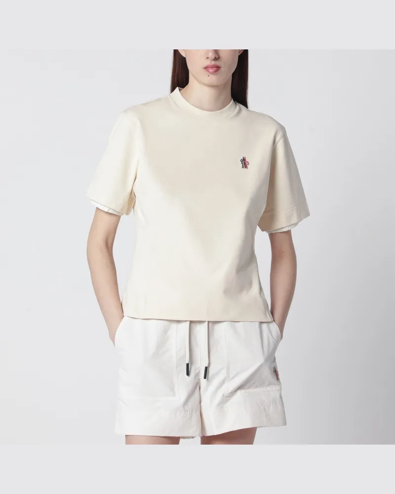 Moncler Weißes T-Shirt aus Baumwollmischung mit Logo-Patch White