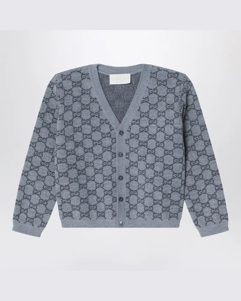 Gucci Cardigan aus grauer Wolle mit GG-Jacquard Grau