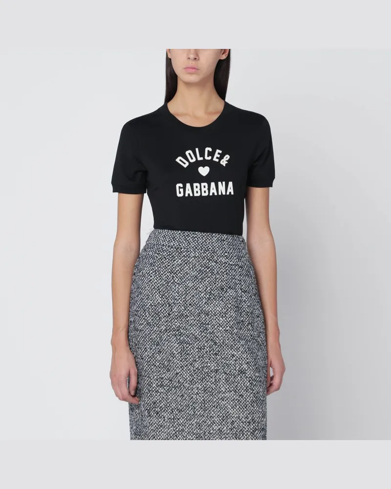 Dolce & Gabbana Schwarzes Baumwoll-T-Shirt mit Logo Schwarz