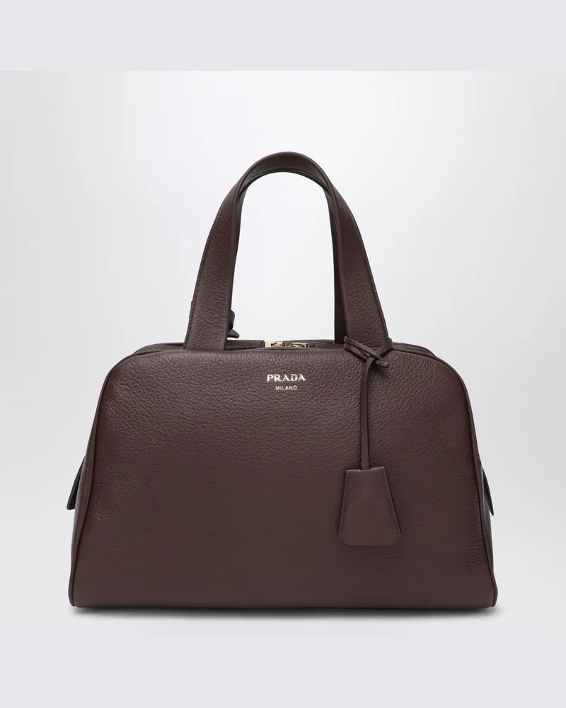 Prada Große braune Ledertasche im Duffle-Stil Braun