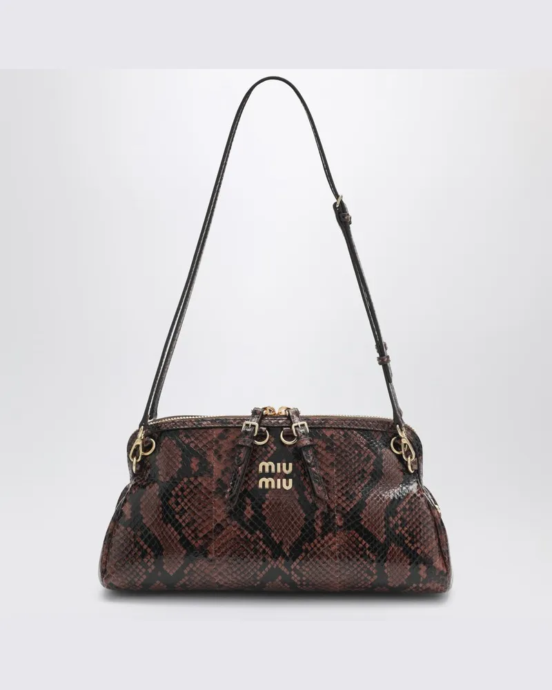 Miu Miu Clutch aus Leder Ayers mit Python-Print Braun