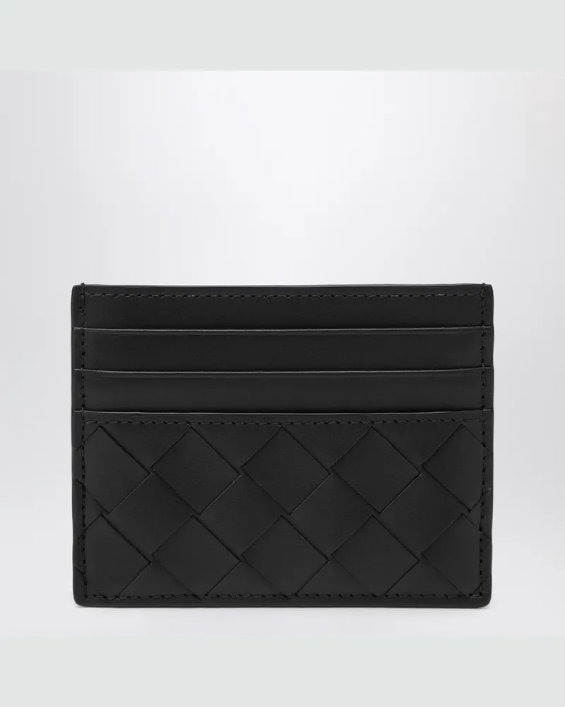 Bottega Veneta Schwarzes Kreditkartenetui mit Flechtmotiv Black
