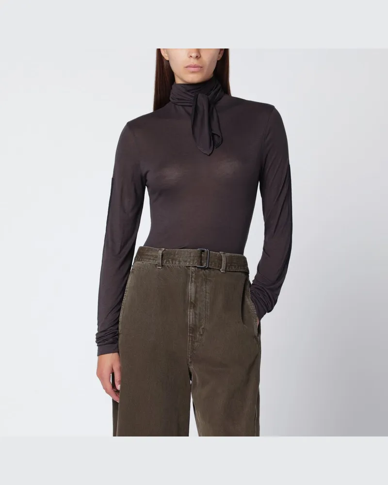 Christophe Lemaire Graues Oberteil mit Schal und Patches Schwarz