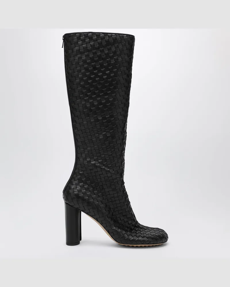 Bottega Veneta Schwarze Cherry Overknee-Stiefel aus Intrecciato-Leder Black