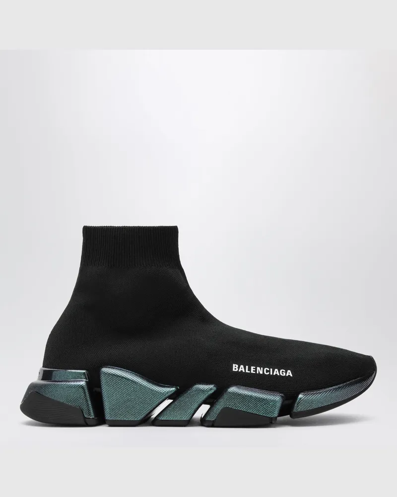Balenciaga Schwarz/Blaue Speed 2.0 Iridescent Sneakers aus Strickmaterial Black