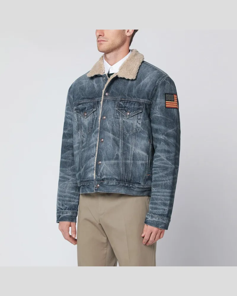 Ralph Lauren Truckerjacke aus Denim mit Fleecefutter Hellblau