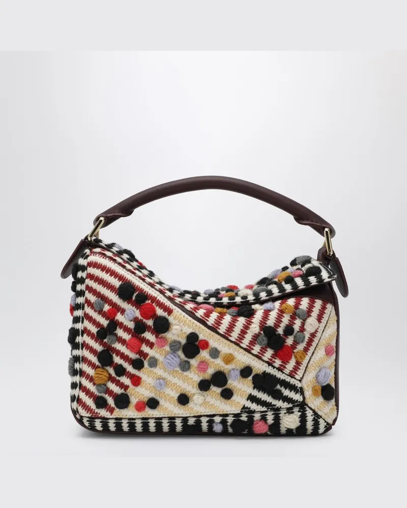 Loewe Kleine Puzzle Tasche mit 3D-Effekt-Punkten aus Wolle Beige