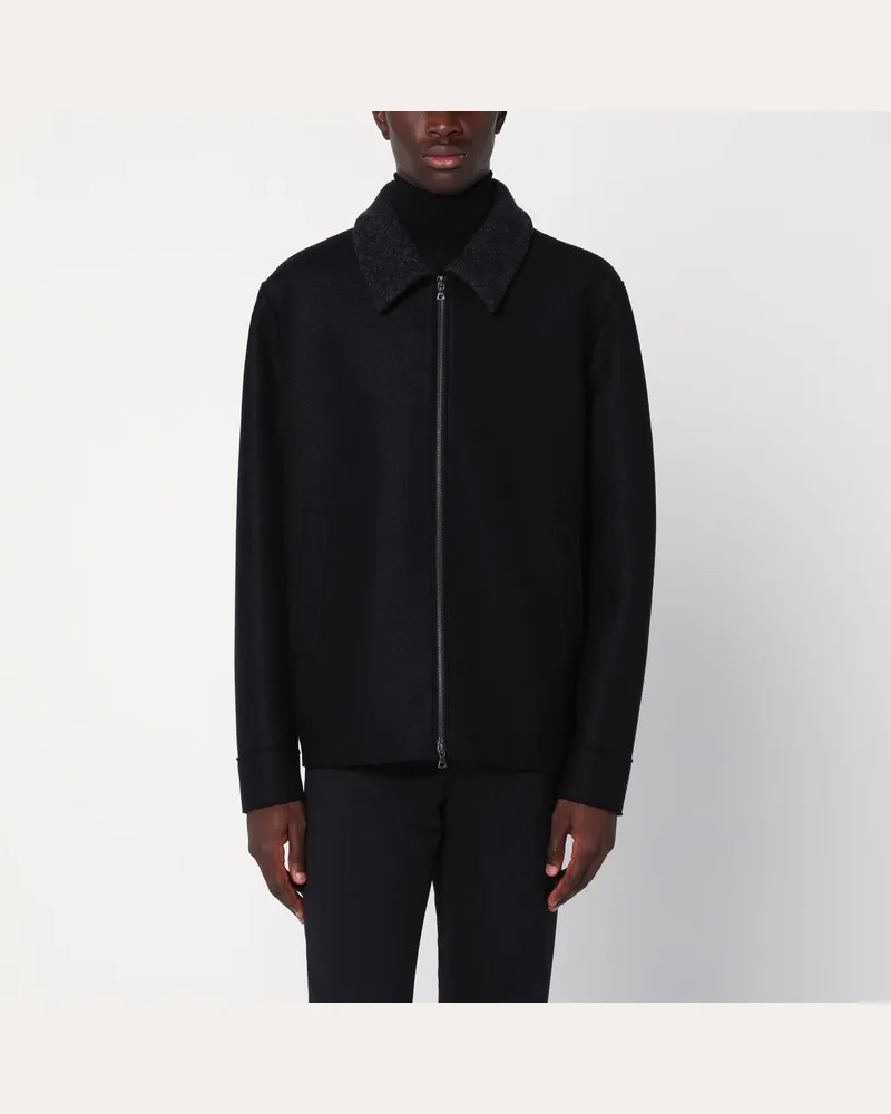 Harris Wharf London Schwarze Jacke mit Reißverschluss aus Wolle Schwarz