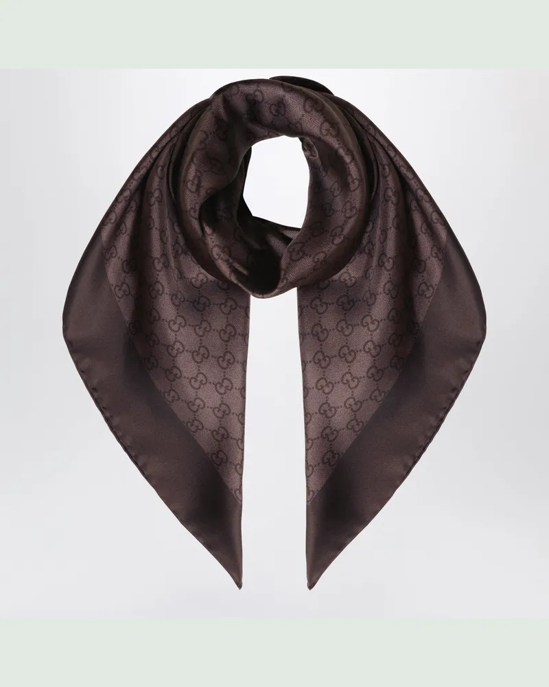 Gucci Bedrucktes Seidentwill-Tuch mit GG-Muster Brown