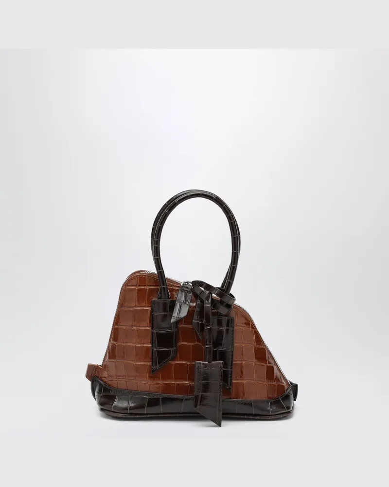 ATTICO Braun-schwarze Sant Ambroeus Mini-Tasche in Krokodiloptik Brown
