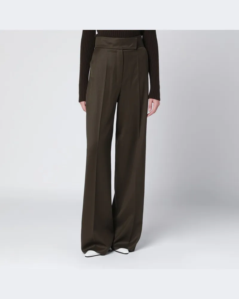 Max Mara Moosgrüne Wide-Leg-Hose aus Wolle Grün