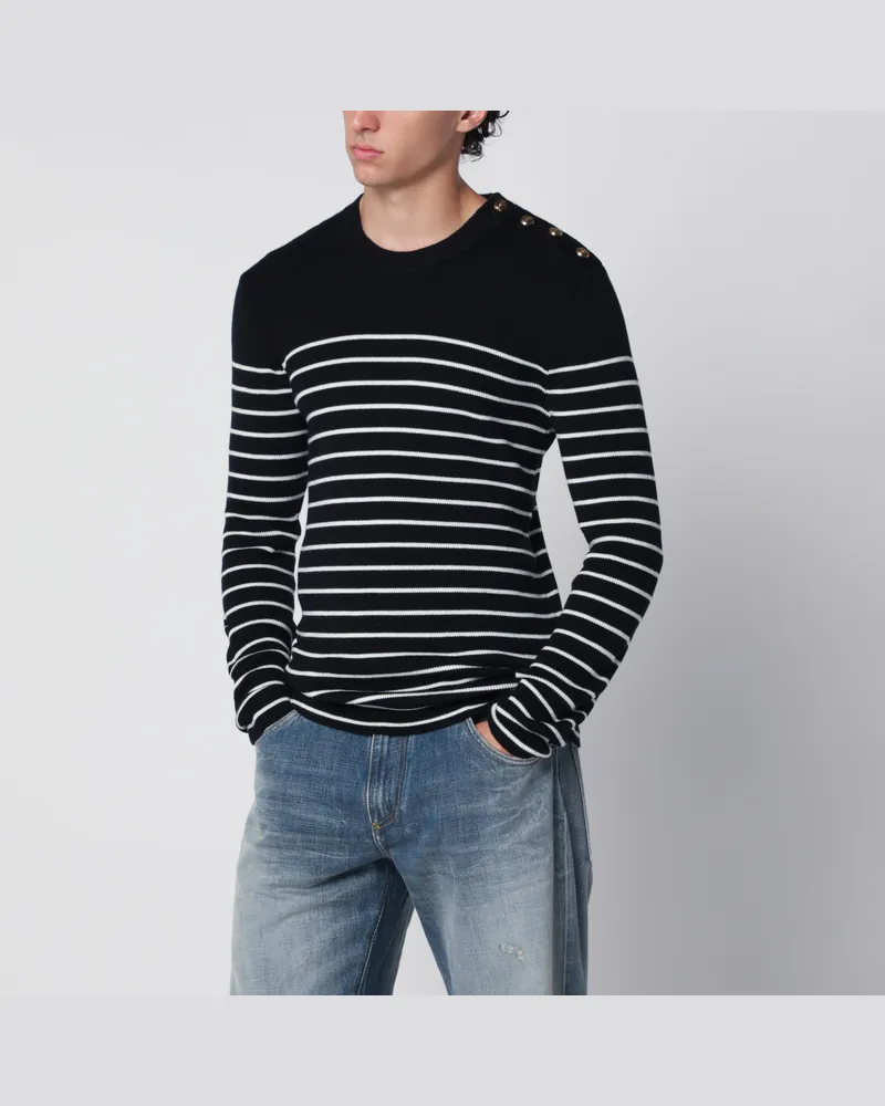 Dolce & Gabbana Blau/weiß gestreifter Wollpullover mit Knöpfen Multicolor