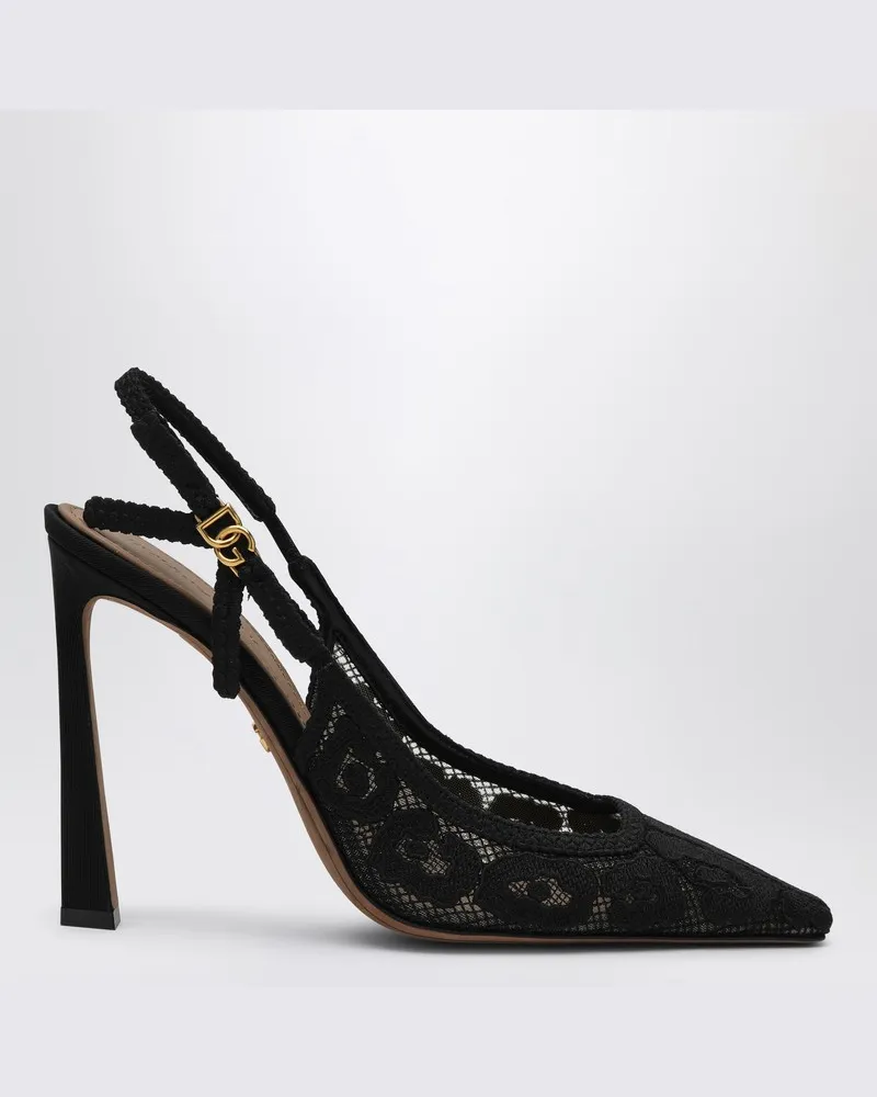 Dolce & Gabbana Schwarze Spitzen-Slingbacks mit Strasssteinen Schwarz