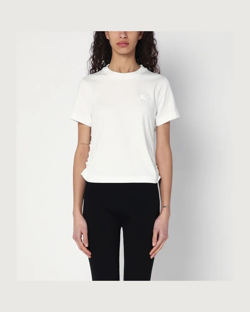 Burberry Weißes T-Shirt mit Karomuster-Detail Weiß