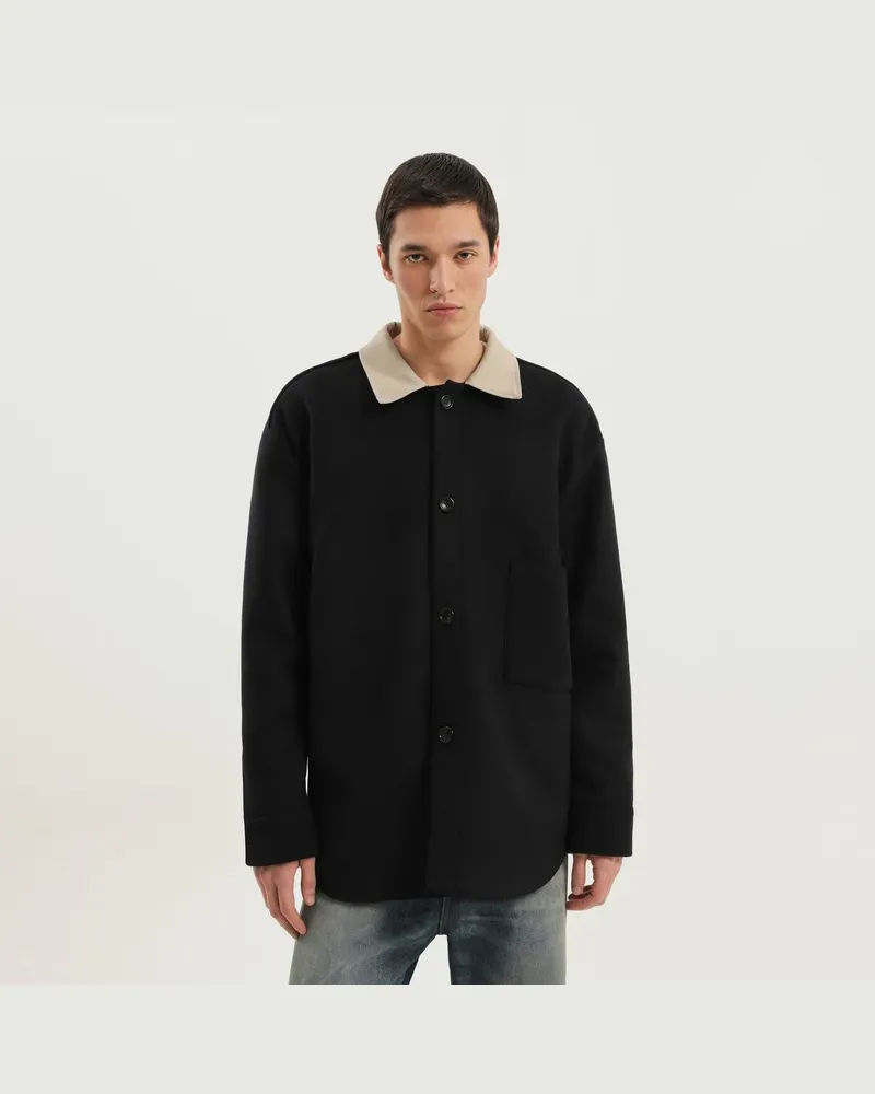 1989 STUDIO Hemdjacke aus blauer Wolle Blau