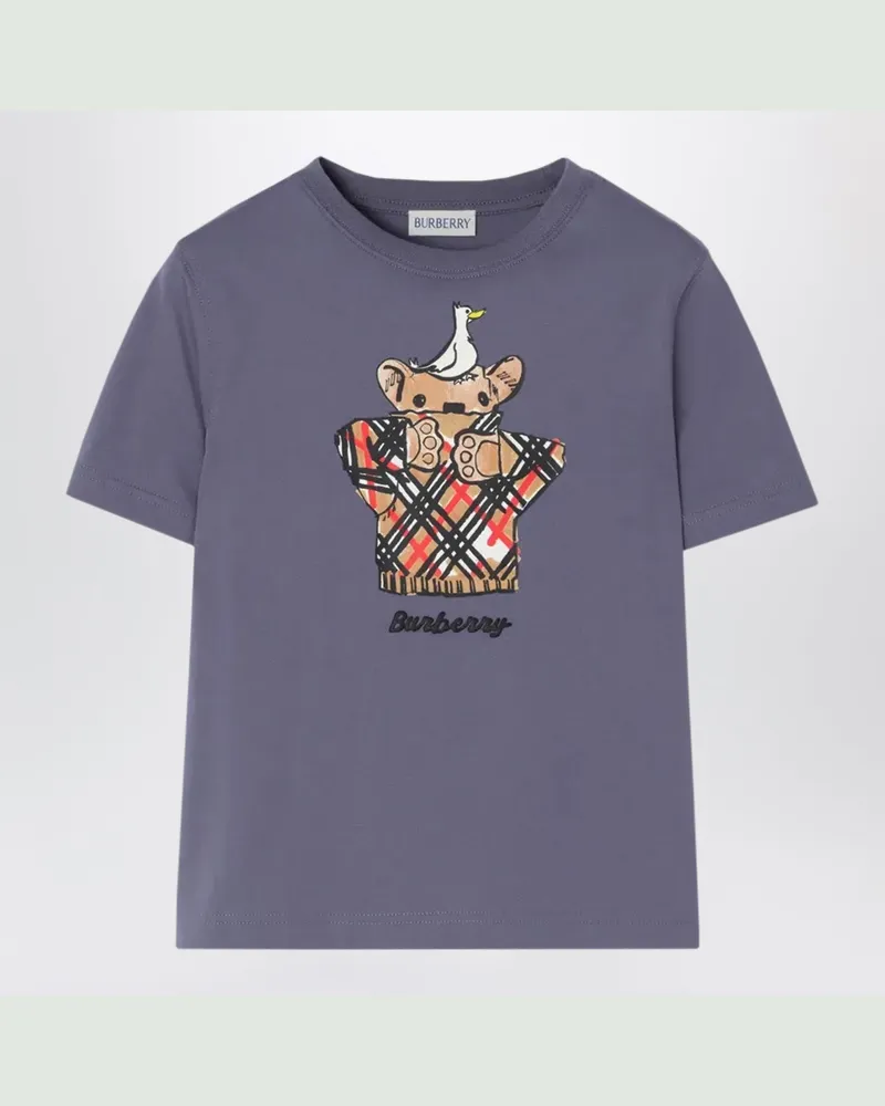 Burberry Violett-blaues T-Shirt aus Baumwolle mit Logo-Aufdruck Blue