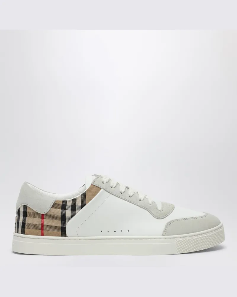 Burberry Weiße Sneaker aus Leder mit Karomuster Weiß
