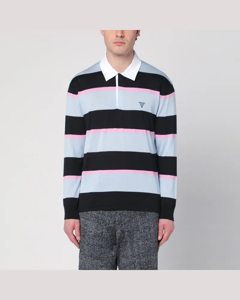 Prada Gestreiftes Polohemd aus Seide und Baumwolle Black