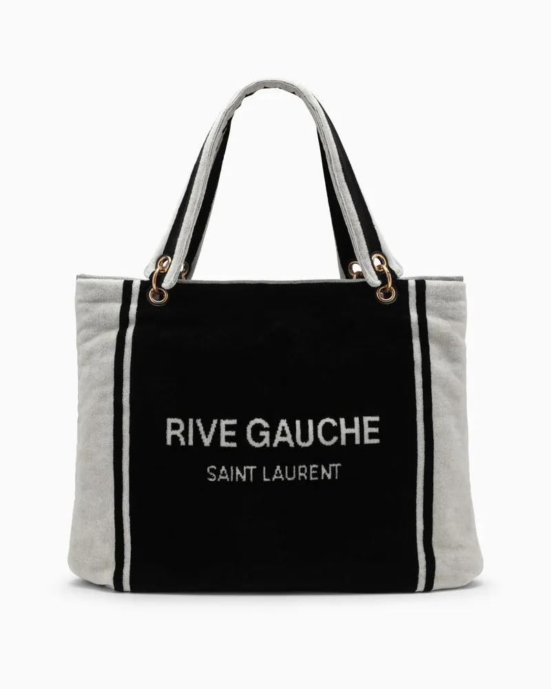 Saint Laurent Tote Rive Gauche aus schwarzem und weißem Frottee Schwarz