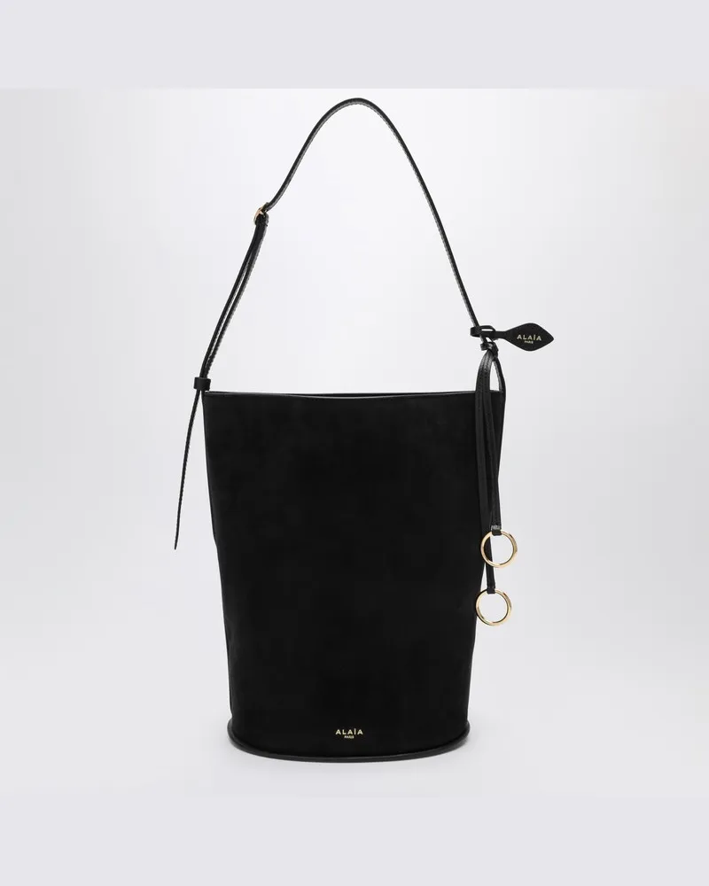 Alaïa Große Hip Bucket Tasche aus schwarzem Wildleder Schwarz