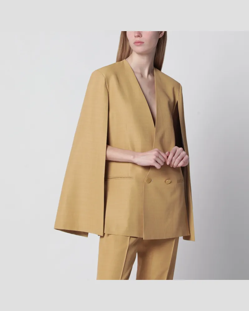 Alberta Ferretti Zweireihige Jacke aus Seide in Ockerbeige Beige