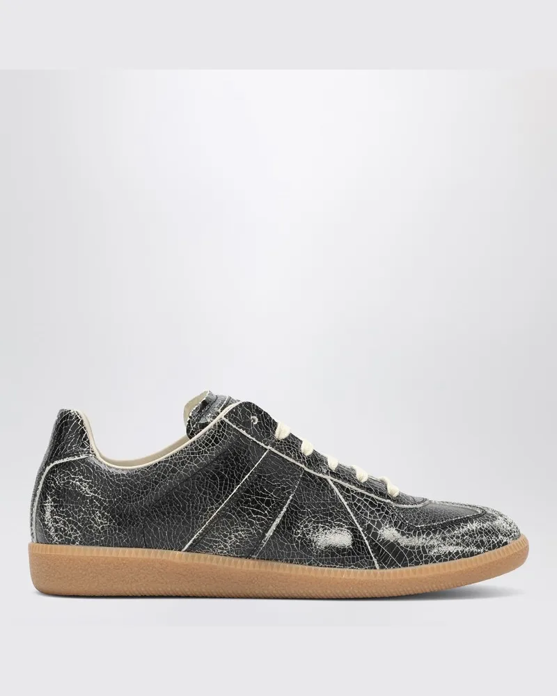 Maison Margiela Schwarze Replica-Sneaker aus geknittertem Leder Schwarz