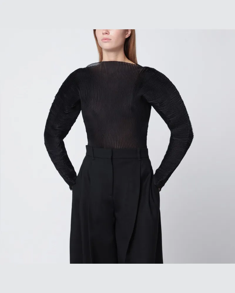 Róhe Schwarzes plissiertes skulpturales Top Schwarz