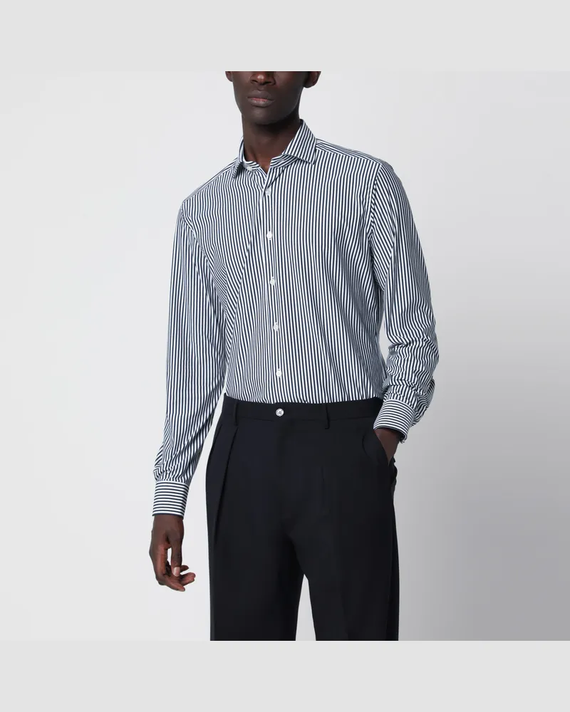 XACUS Blau-weiß gestreiftes Active Hemd Tailor Fit Light
