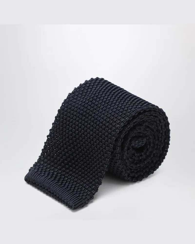 Brunello Cucinelli Marineblaue Seidenstrickkrawatte Blau