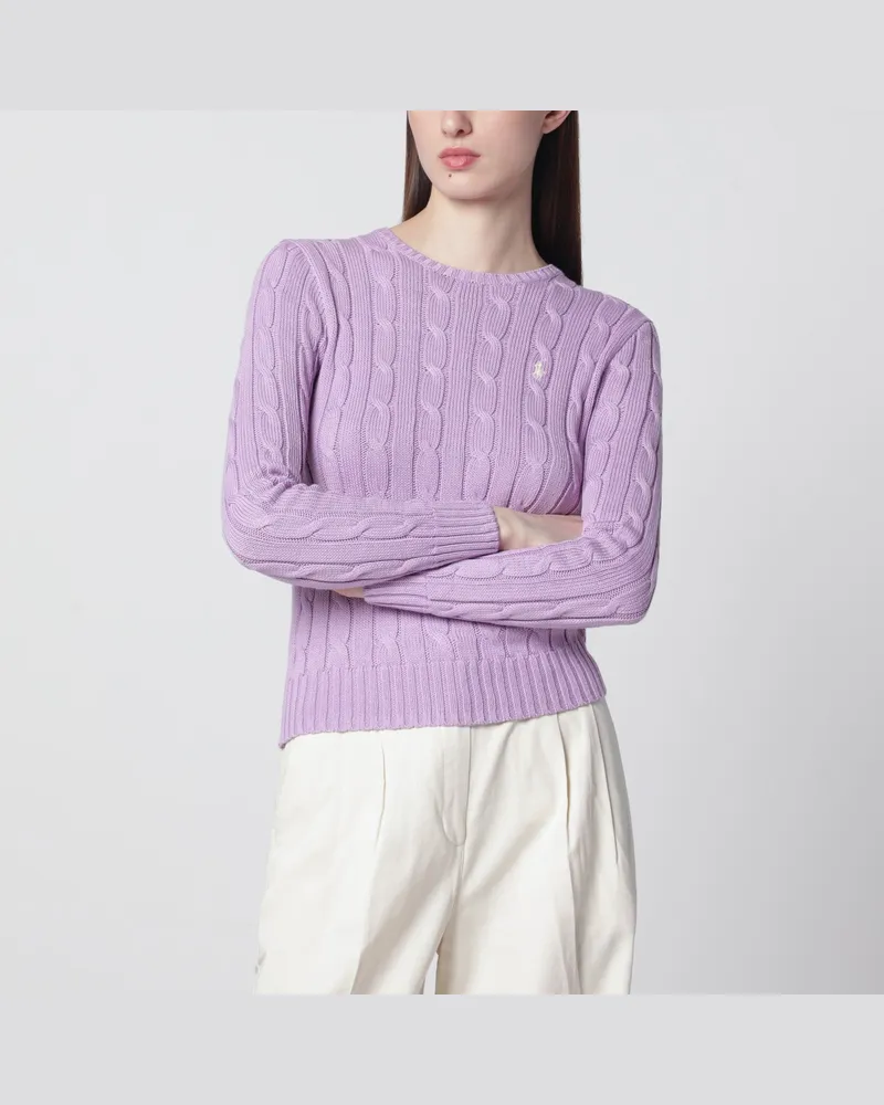 Ralph Lauren Fliederfarbener Baumwollpullover mit Zopfmuster Purple
