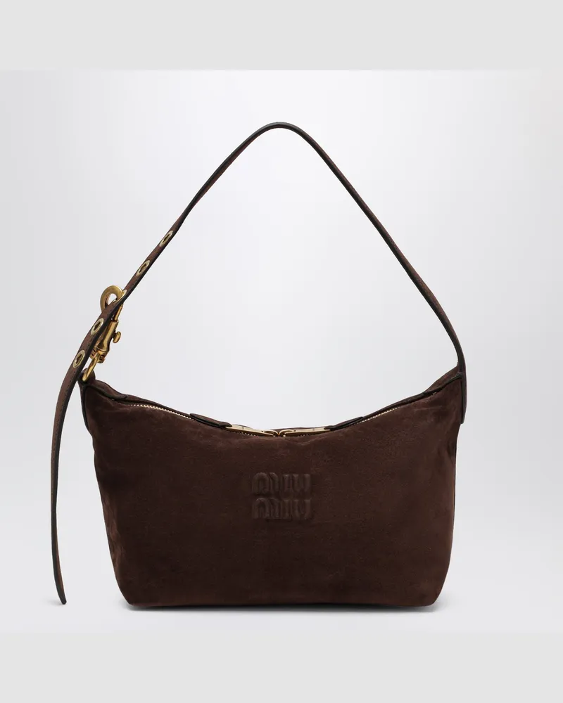 Miu Miu Bowlingtasche aus Veloursleder, Dunkelbraun Brown