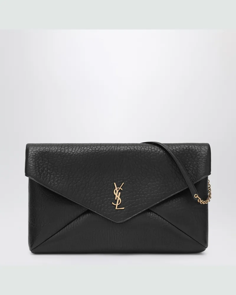 Saint Laurent Cassandre XXL schwarze Umschlagtasche mit Kette Black