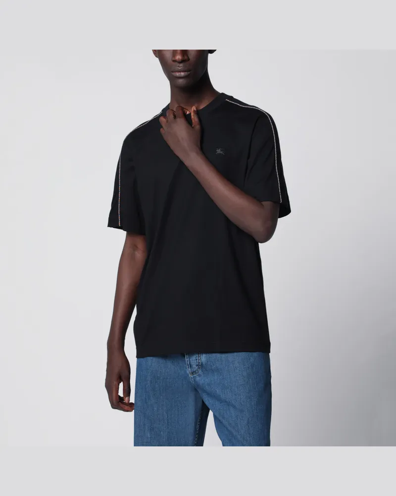 Burberry Baumwoll-T-Shirt mit Check-Besätzen in Schwarz Black