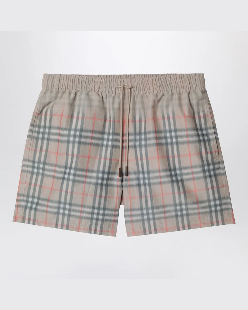 Burberry Beige Badeshorts mit verblasstem Check-Muster Beige