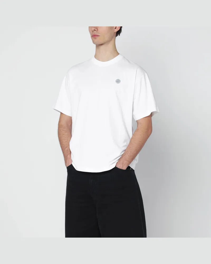 Stone Island Weißes T-Shirt mit Logopatch White