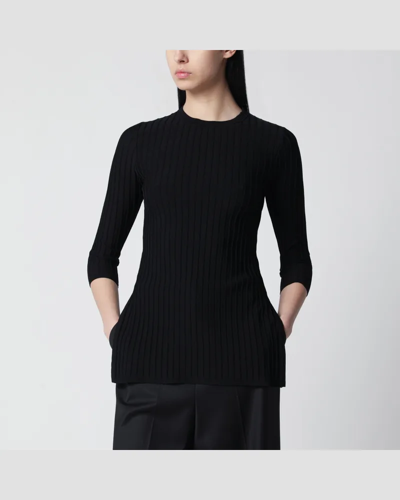 Max Mara Gerippter Rundhalspullover aus Viskose in Schwarz Black