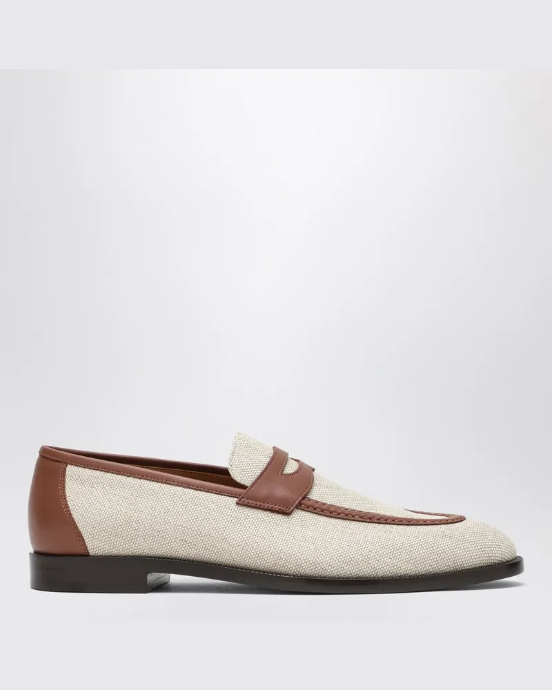 Loro Piana Sergio-Loafer aus naturfarbenem Canvas und Leder Beige
