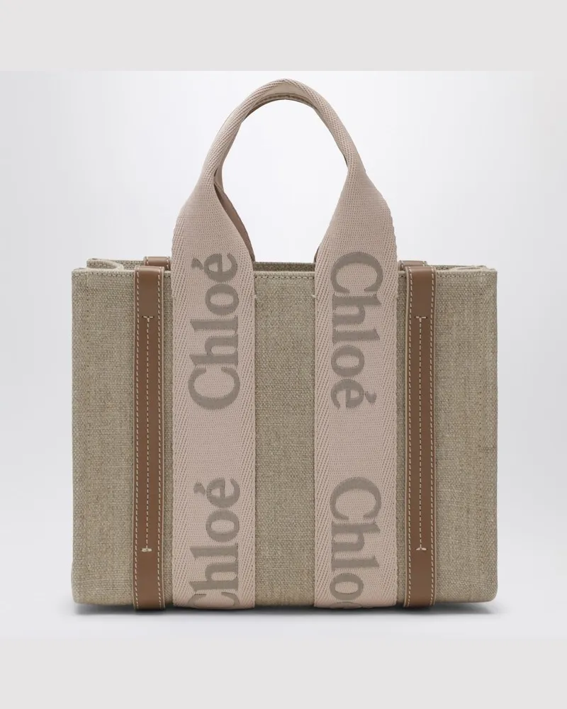 Chloé Tote Tasche Woody blushy/beige in Leinwand Rosa