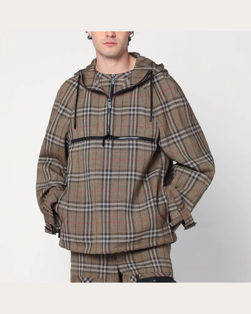 Burberry Half-Zip-Jacke mit Check-Muster aus Seidenmischung Braun