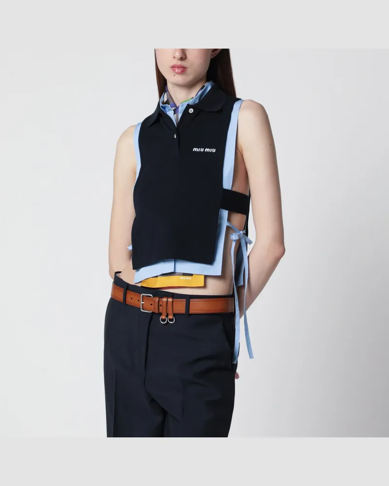 Miu Miu Blaues Piqué-Top mit Logo Blue