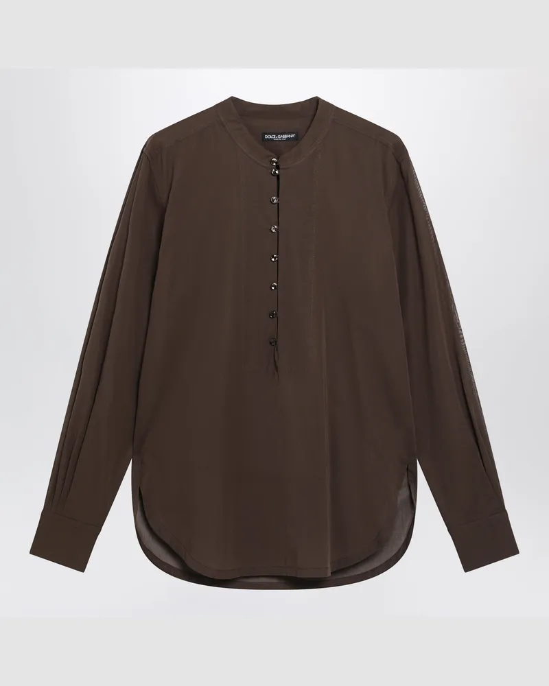 Dolce & Gabbana Stehkragenhemd aus Baumwollcanvas in Braun Brown