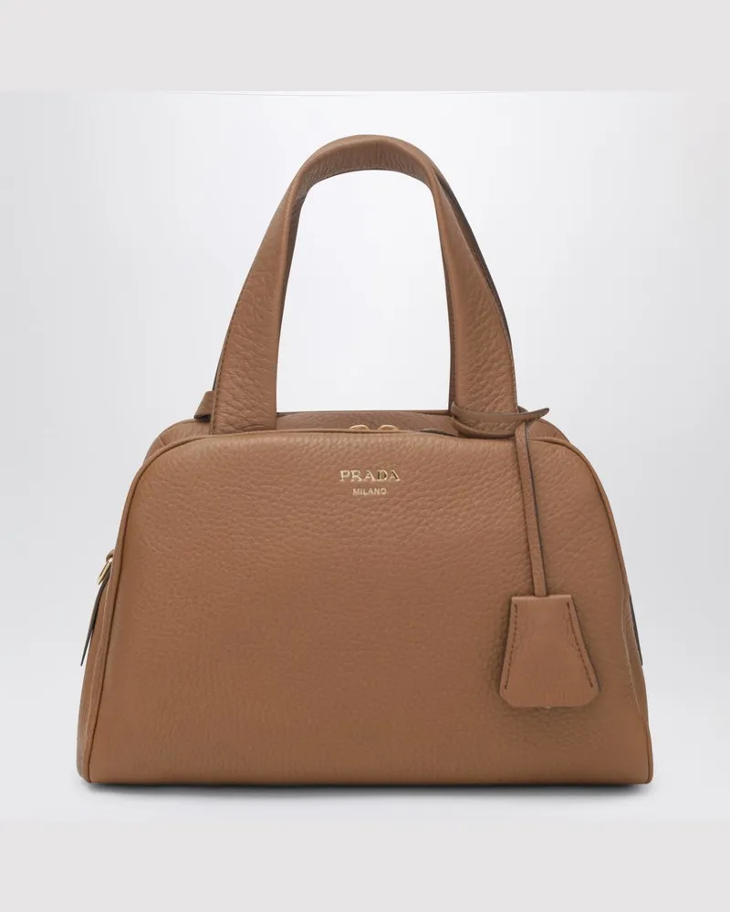 Prada Mittelgroße Karamellfarbene Tasche aus Leder Beige