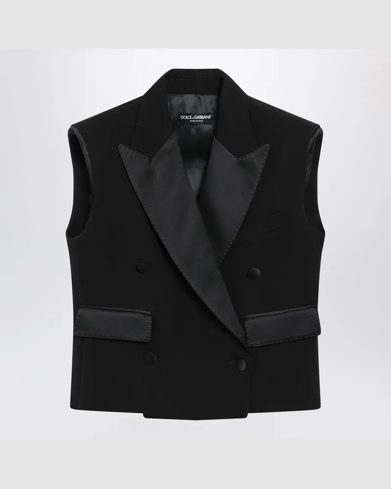 Dolce & Gabbana Zweireihige Smokingweste aus Wollgabardine in Schwarz Black
